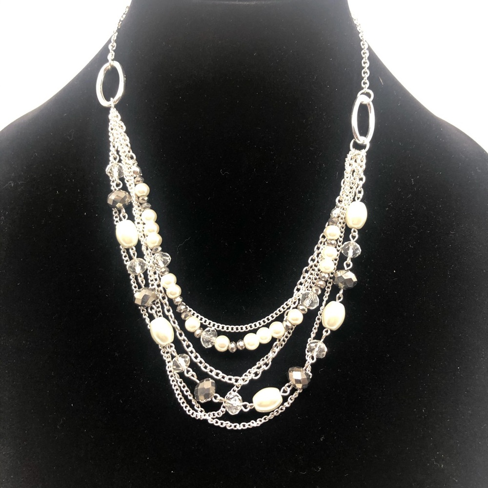🐝 BOGO50%Multi ChainFaux PearlsCrystals necklace